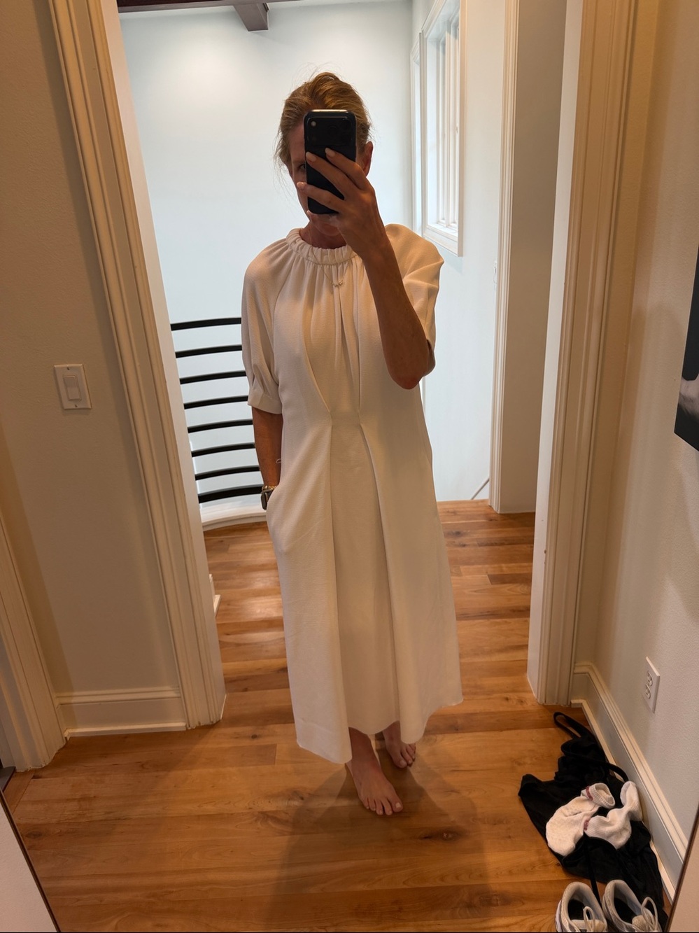 Tibi Mica Crepe Shirred Neck Midi Dress white| Size 4